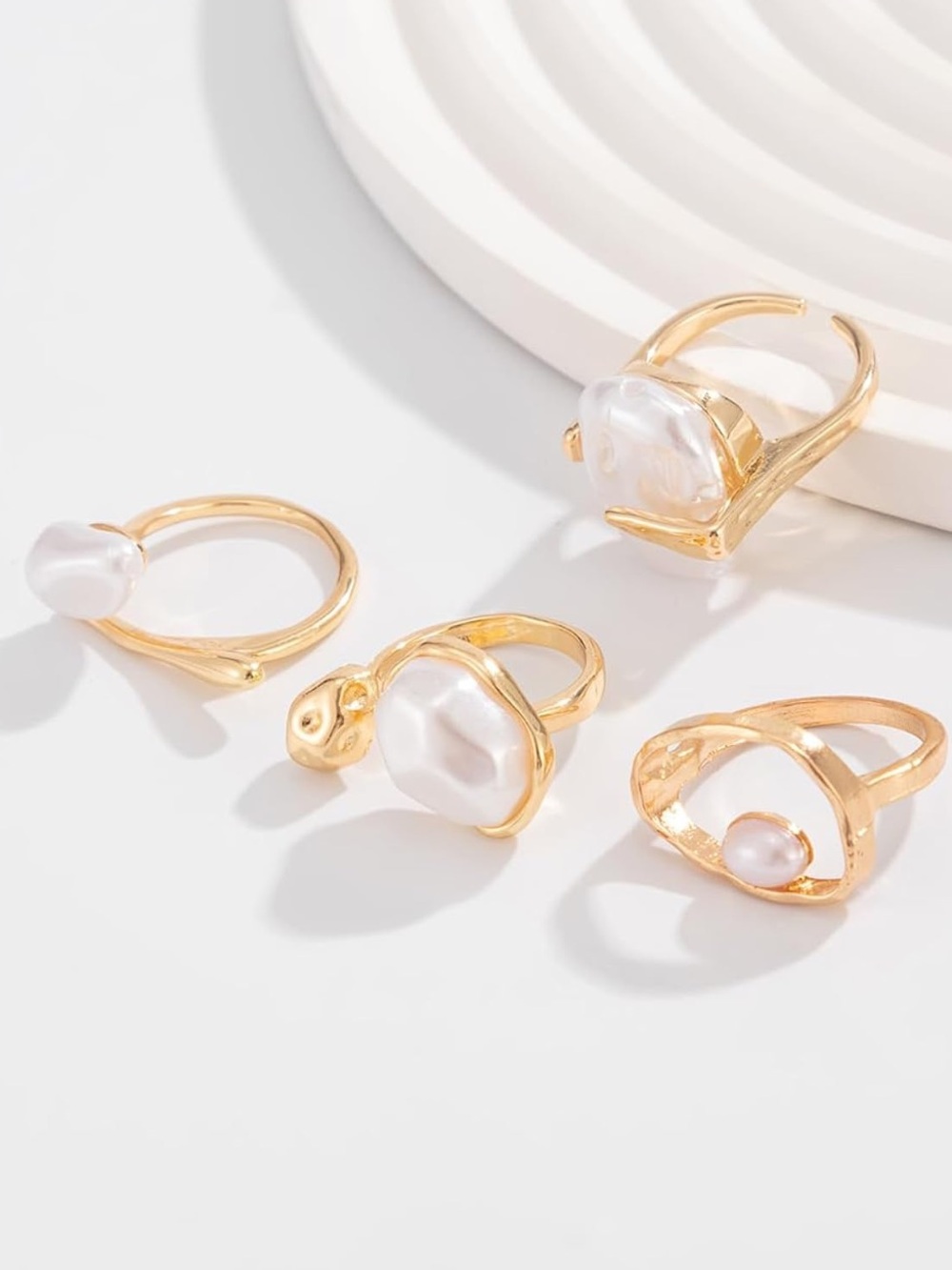 Anthropologie Gold Rings with White Pearl Accents - Picture 2 of 5